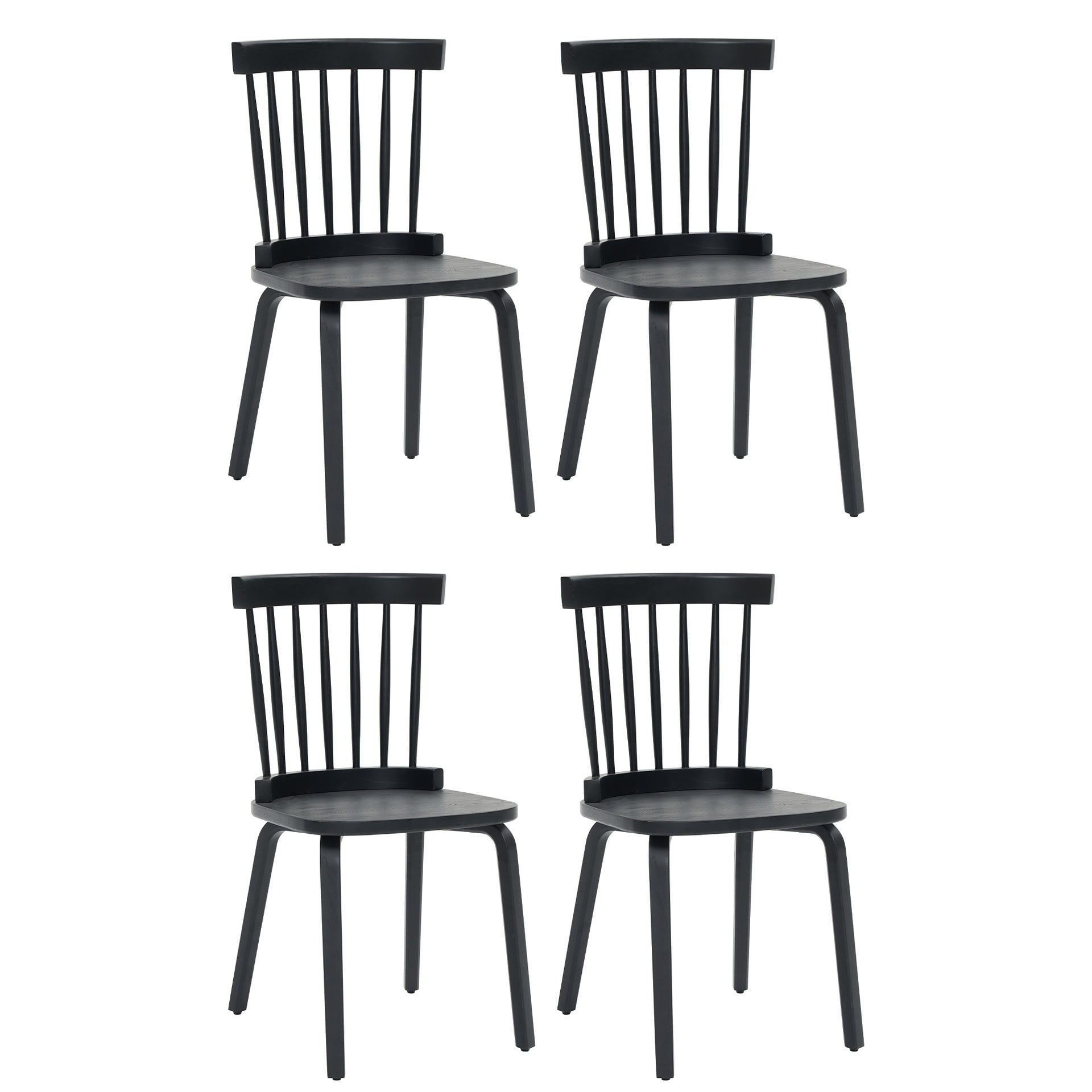 Windsor Dining Chairs Set of 4,Wood Farmhouse Spindle Back, Widen Seat, Mid-Century Modern French Country Style, for Living Room Restaurant, Black
