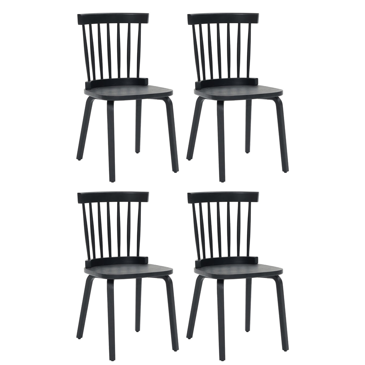 Windsor Dining Chairs Set of 4,Wood Farmhouse Spindle Back, Widen Seat, Mid-Century Modern French Country Style, for Living Room Restaurant, Black