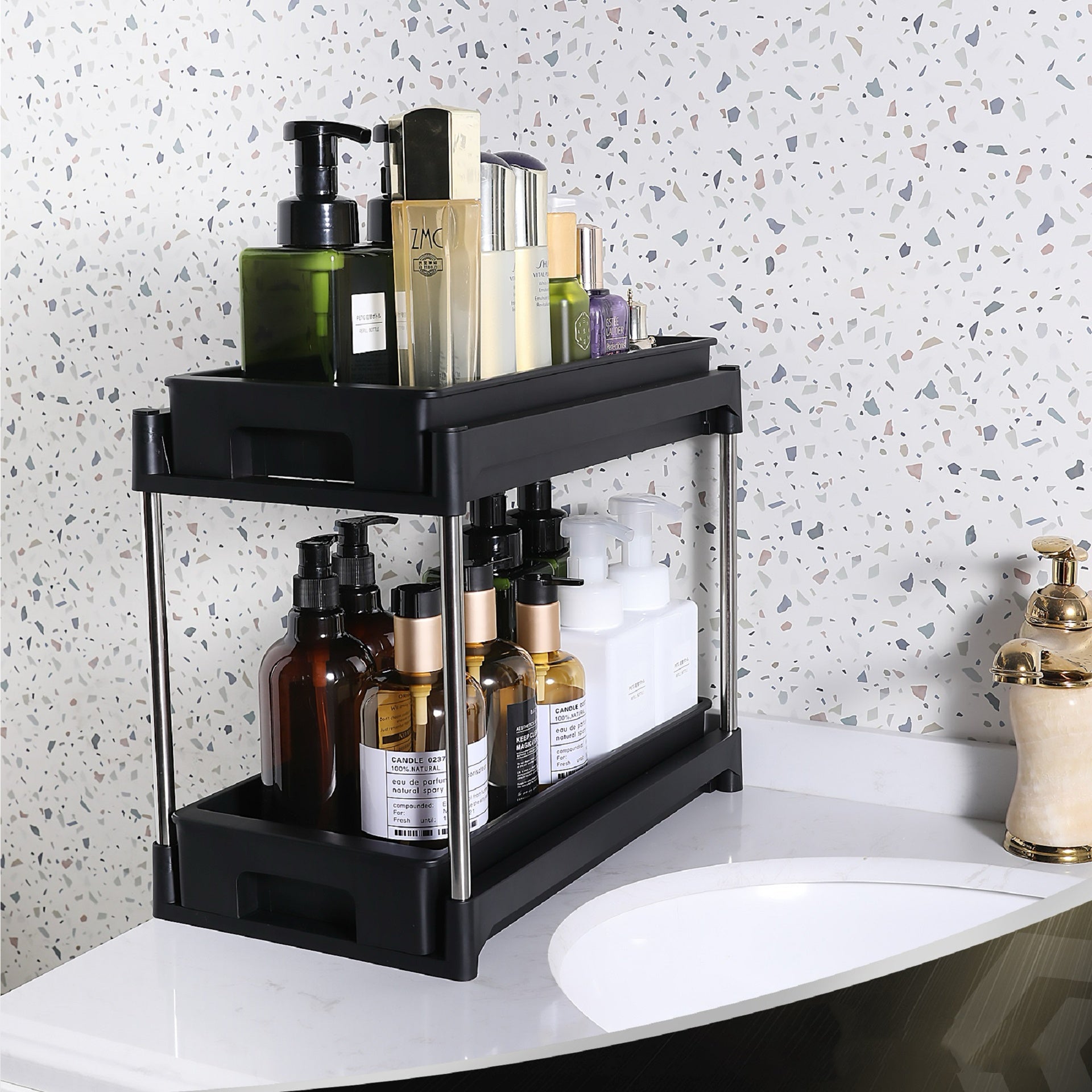 Organizers and Storage cabinet organizers and storage pull out drawers 2 hooks Black