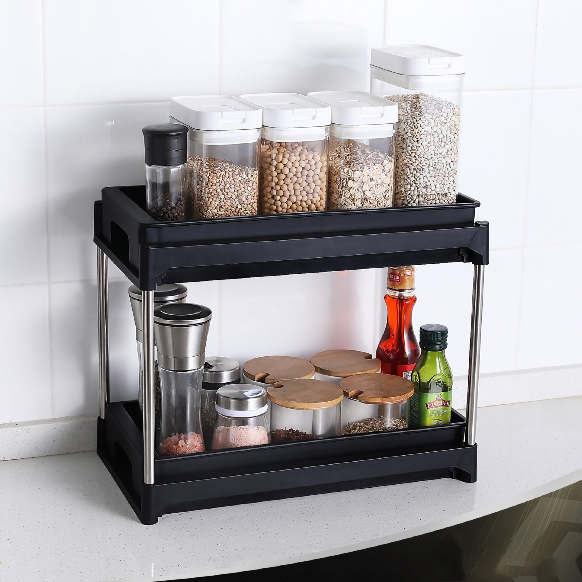 Organizers and Storage cabinet organizers and storage pull out drawers 2 hooks Black
