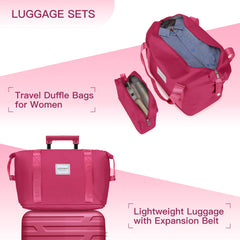 Luggage Sets 6 Pieces with Duffel Bags, Hardside Expandable Suitcases with Spinner Wheels TSA Lock, Rose Red