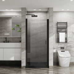 Goodyo 34"x72" Pivot Shower Door, 1/4 inch Thick Tempered Glass Swing Shower Door in Black Finish, Semi-Frameless Design