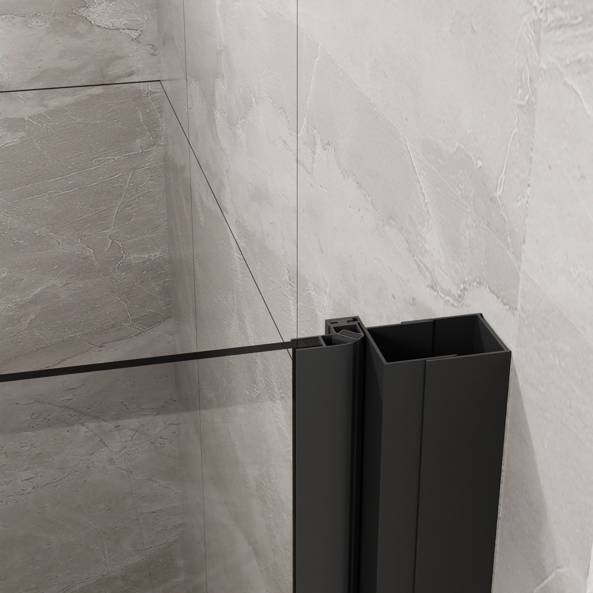 Goodyo 34"x72" Pivot Shower Door, 1/4 inch Thick Tempered Glass Swing Shower Door in Black Finish, Semi-Frameless Design