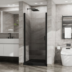 Goodyo 34"x72" Pivot Shower Door, 1/4 inch Thick Tempered Glass Swing Shower Door in Black Finish, Semi-Frameless Design