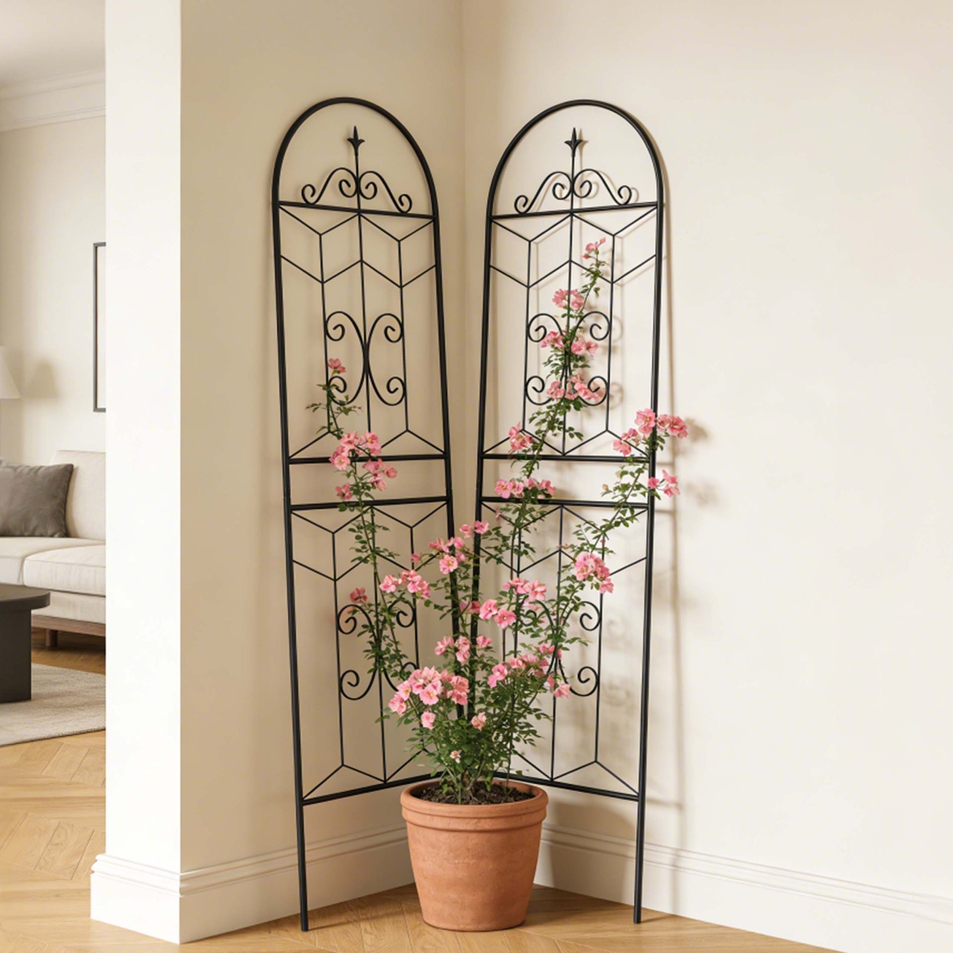 2 Pack Metal Garden Trellis 71" x 19.7" Rustproof Trellis for Climbing Plants Outdoor Flower Support Black