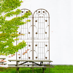 2 Pack Metal Garden Trellis 86.7" x 19.7" Rustproof Trellis for Climbing Plants Outdoor Flower Support Brown