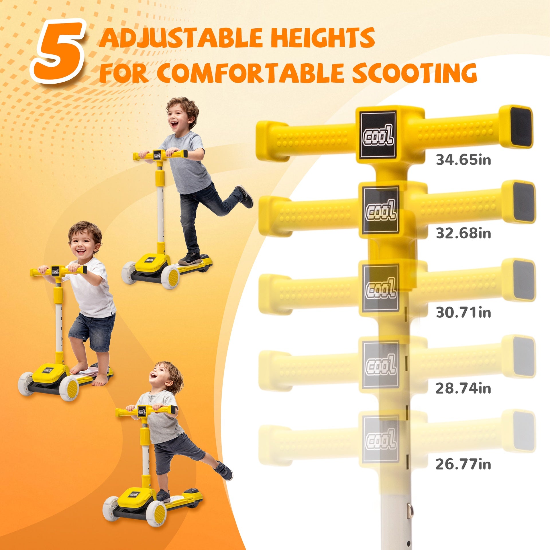 Kids Ride On 3-Wheel Scooter W/Buildable blocks, PU flashing wheels and Folding Kick Scooter,Thickened custom aluminum tube,5-position height-adjustable handlebar&one-touch footbrake for Kids Aged 3-9
