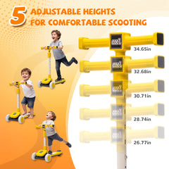 Kids Ride On 3-Wheel Scooter W/Buildable blocks, PU flashing wheels and Folding Kick Scooter,Thickened custom aluminum tube,5-position height-adjustable handlebar&one-touch footbrake for Kids Aged 3-9
