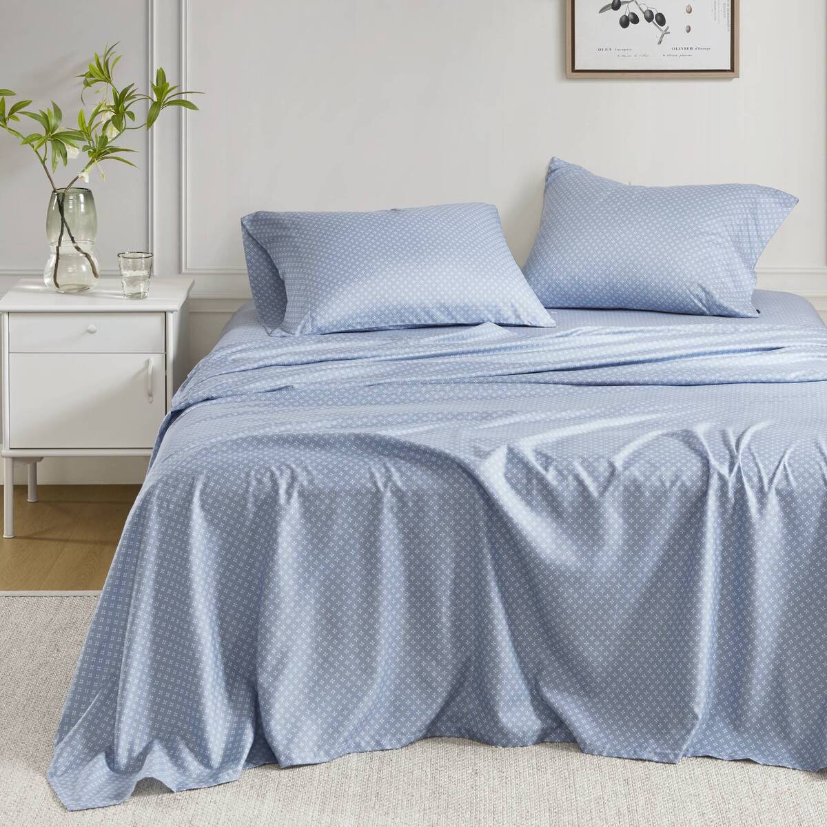 Floral Comforter Set with Bed Sheets Blue Twin