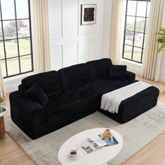 Right sofa seat,L shape Modular Sectional Sofa, Compressed Sectional Sofa Modern Minimalist Style Corduroy Couch,Unfold into a bed, Bedroom, Comfy Compressed Sofa Couch Space-Efficient Design-black