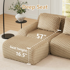 114" Modern L-Shaped Modular Sectional Sofa for Living Room,Flannelette Fabric,Oversized 3-Seater Couch,boneless sofa ,Movable Ottoman,Buckle connection,Anti-slip Design,No Assembly,Light Camel