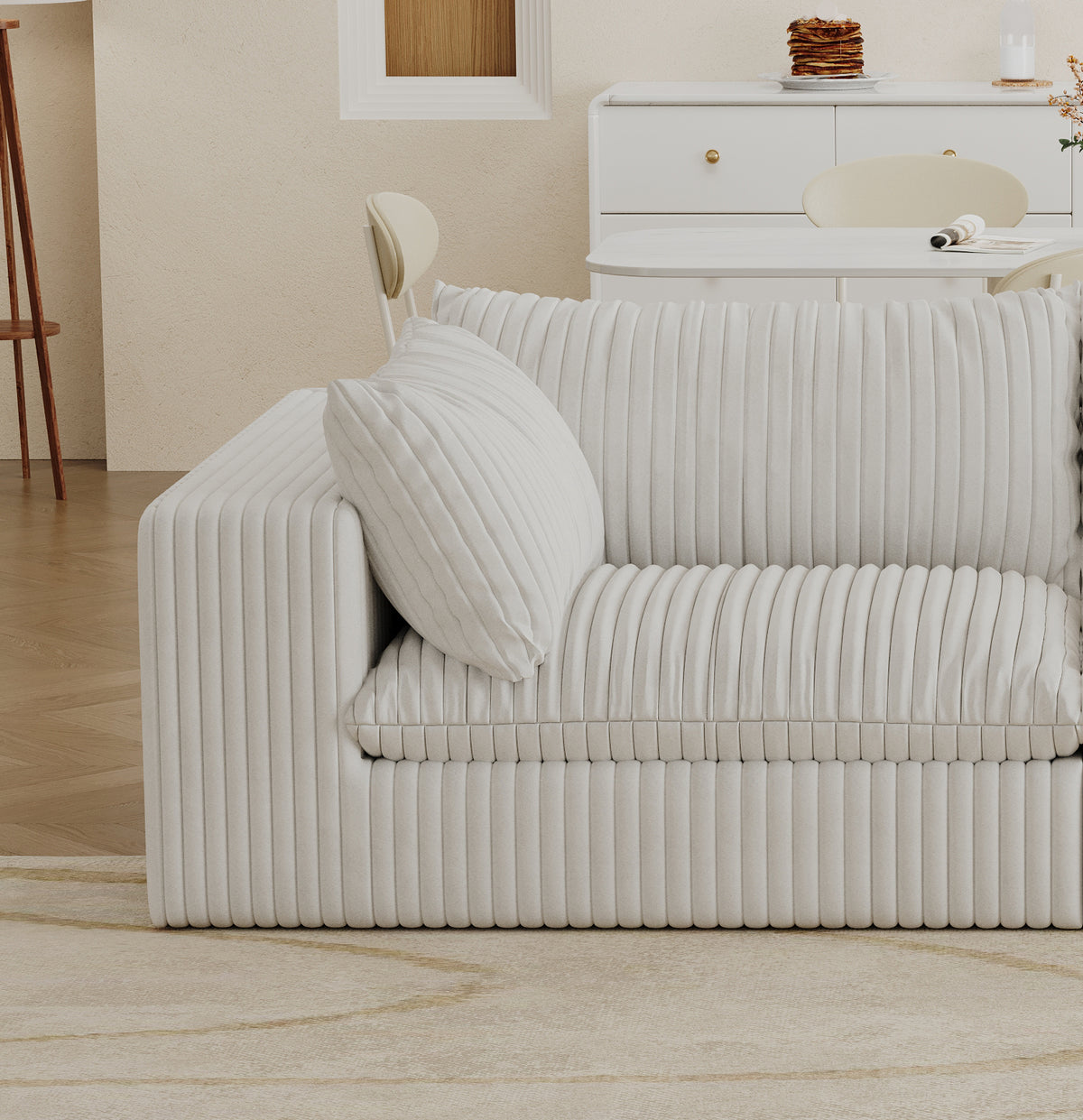 Cloud Sofa,Corduroy Fabric,Deep Seat Couches,Double-layer design,Removable  Cushion,No Assembly, DIY Combination for Living room, Bedroom,Conference room ,Apartment,White