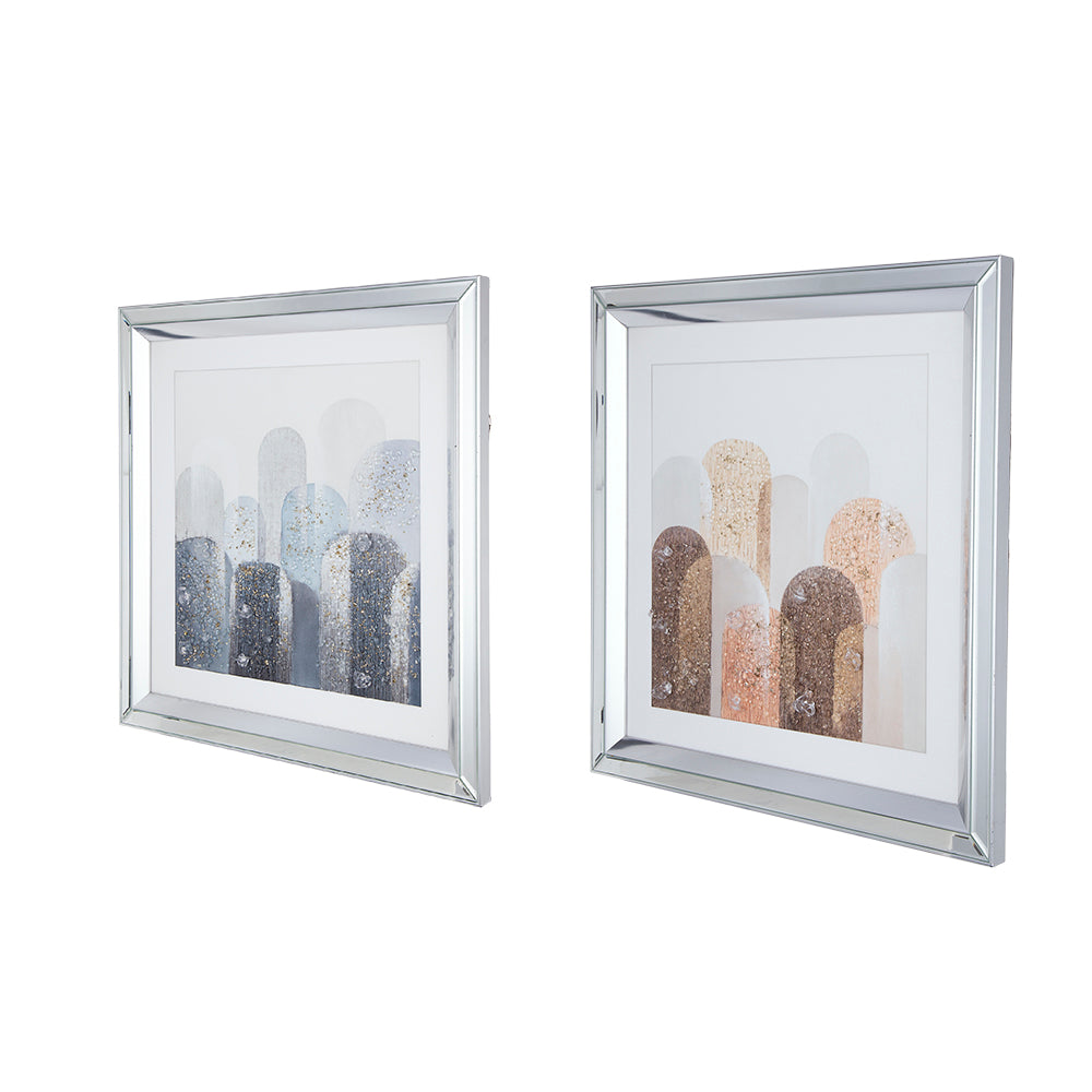 S/2 23.6x23.6" Kaiden Crystal Mirror Framed Wall Art on Mellow Golden Tint Background
