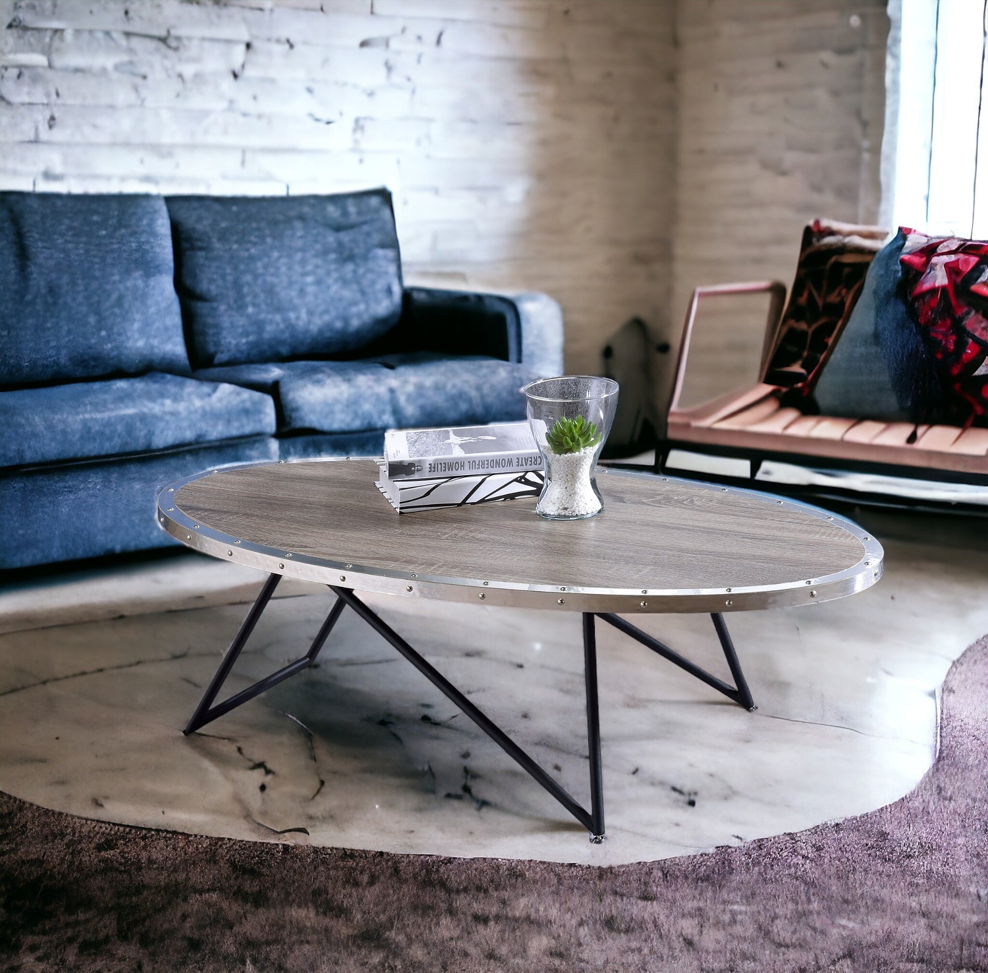 Allis Weathered Gray Oak & Metal Finish Coffee Table
