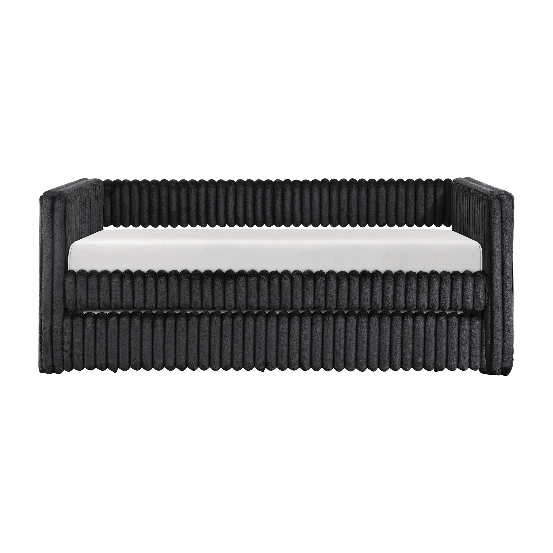 1pc Daybed with Trundle Black Corduroy Fabric Upholstery Modern Luxury Home Furniture Durable Comfortable