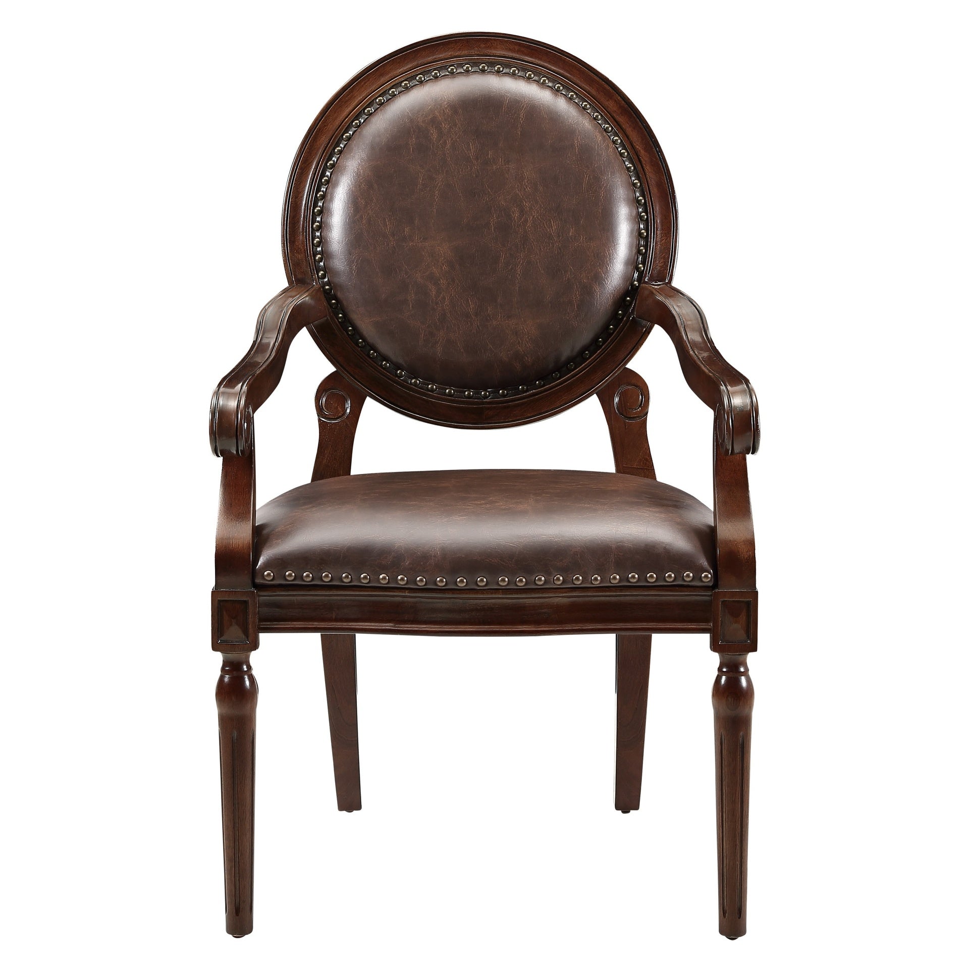 Formal Traditional Armchair Dark Brown Faux Leather Upholstery Nailhead Trim Solid Wood Furniture 1pc Classic Desk Chair
