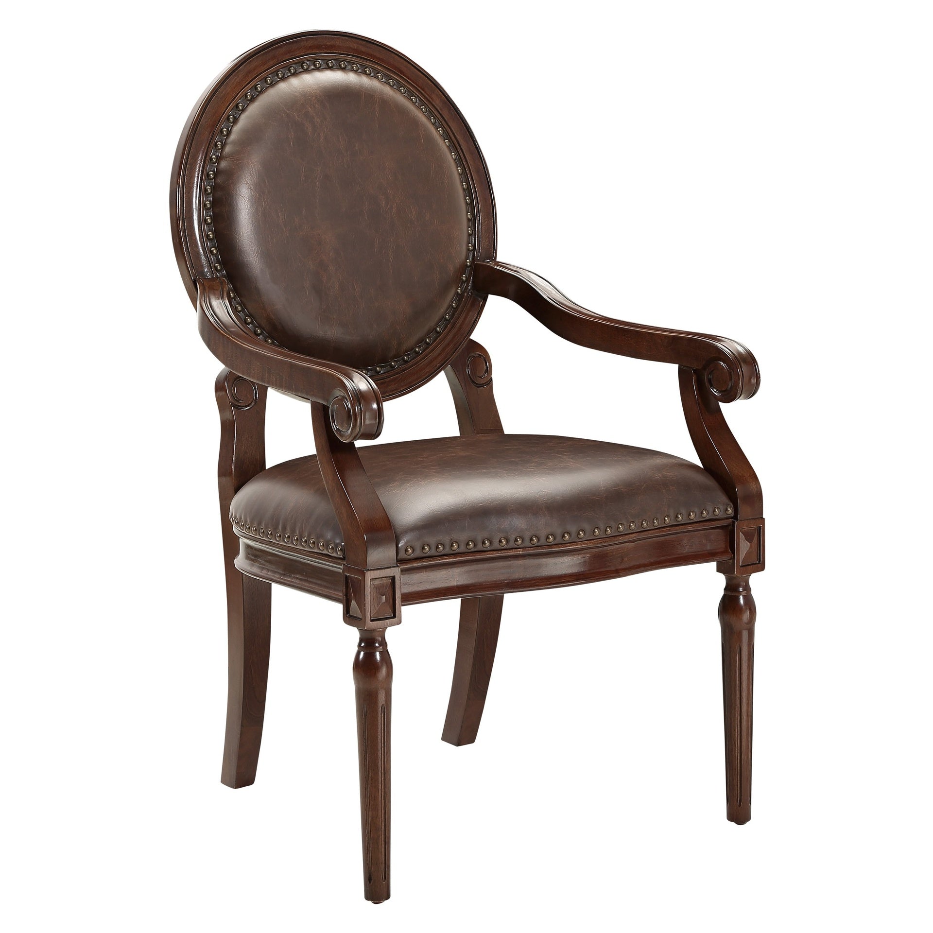 Formal Traditional Armchair Dark Brown Faux Leather Upholstery Nailhead Trim Solid Wood Furniture 1pc Classic Desk Chair