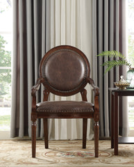 Formal Traditional Armchair Dark Brown Faux Leather Upholstery Nailhead Trim Solid Wood Furniture 1pc Classic Desk Chair