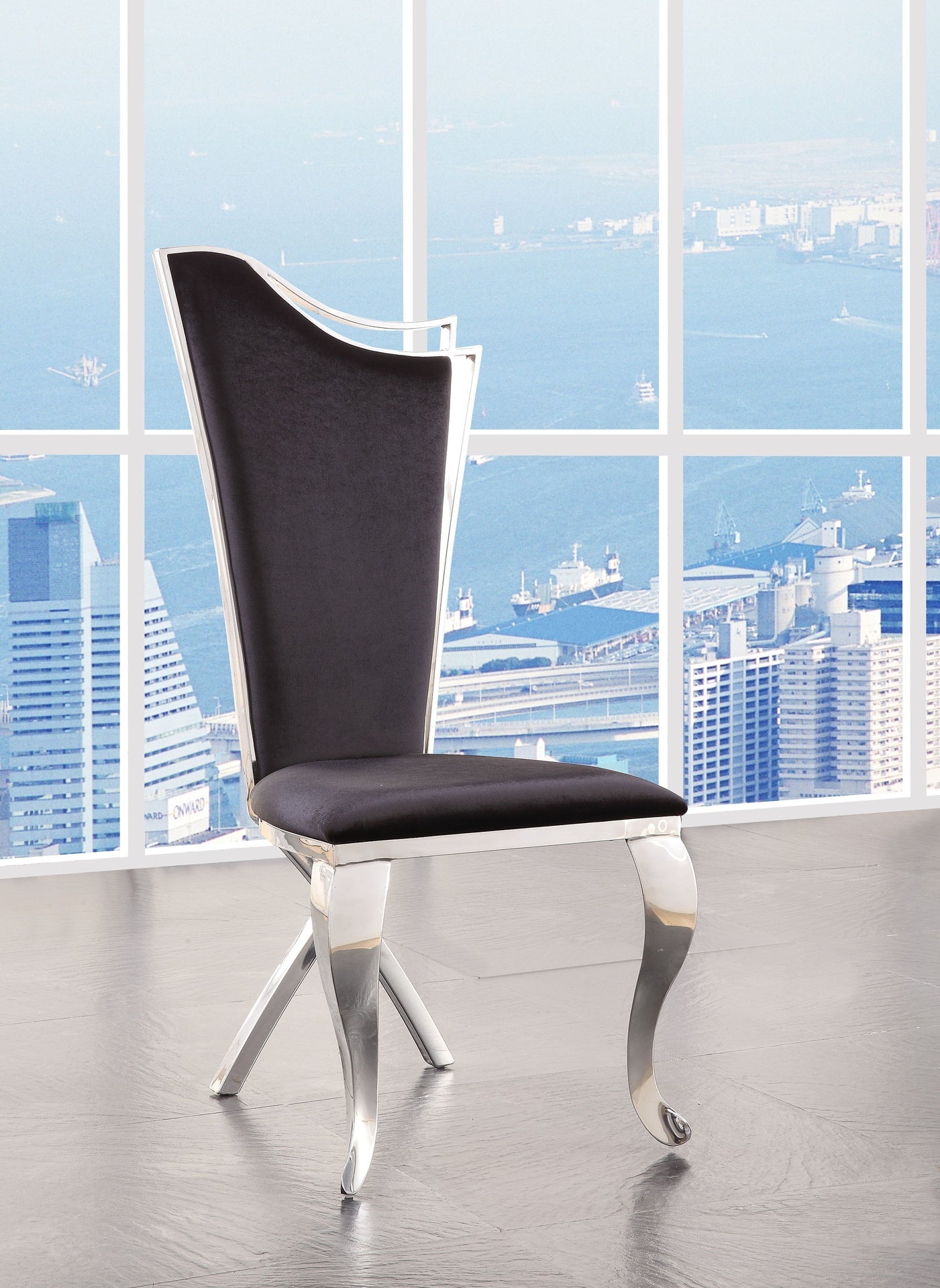 Cyrene Black Fabric & Stainless Steel Side Chair (Set of 2)