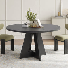 47" Round Dining Table for 4-7 People, Modern Wood Kitchen Table with Sturdy Metal Base, Large Round Dinner Table for Dining Room, Easy Assembly