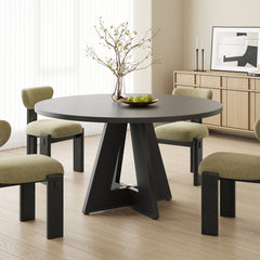 47" Round Dining Table for 4-7 People, Modern Wood Kitchen Table with Sturdy Metal Base, Large Round Dinner Table for Dining Room, Easy Assembly