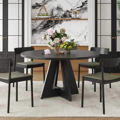 47" Round Dining Table for 4-7 People, Modern Wood Kitchen Table with Sturdy Metal Base, Large Round Dinner Table for Dining Room, Easy Assembly