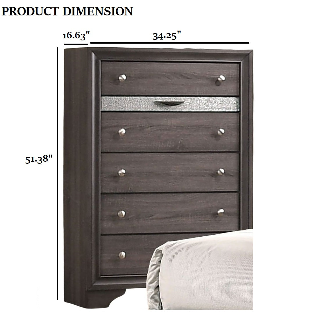 Gray Finish Contemporary Style 1pc Chest  Hidden Jewelry Drawer English Dovetail Drawers Silver Knobs Bedroom Furniture