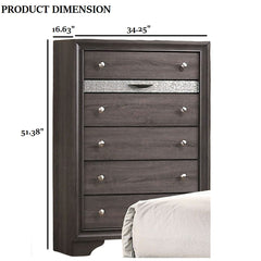 Gray Finish Contemporary Style 1pc Chest  Hidden Jewelry Drawer English Dovetail Drawers Silver Knobs Bedroom Furniture