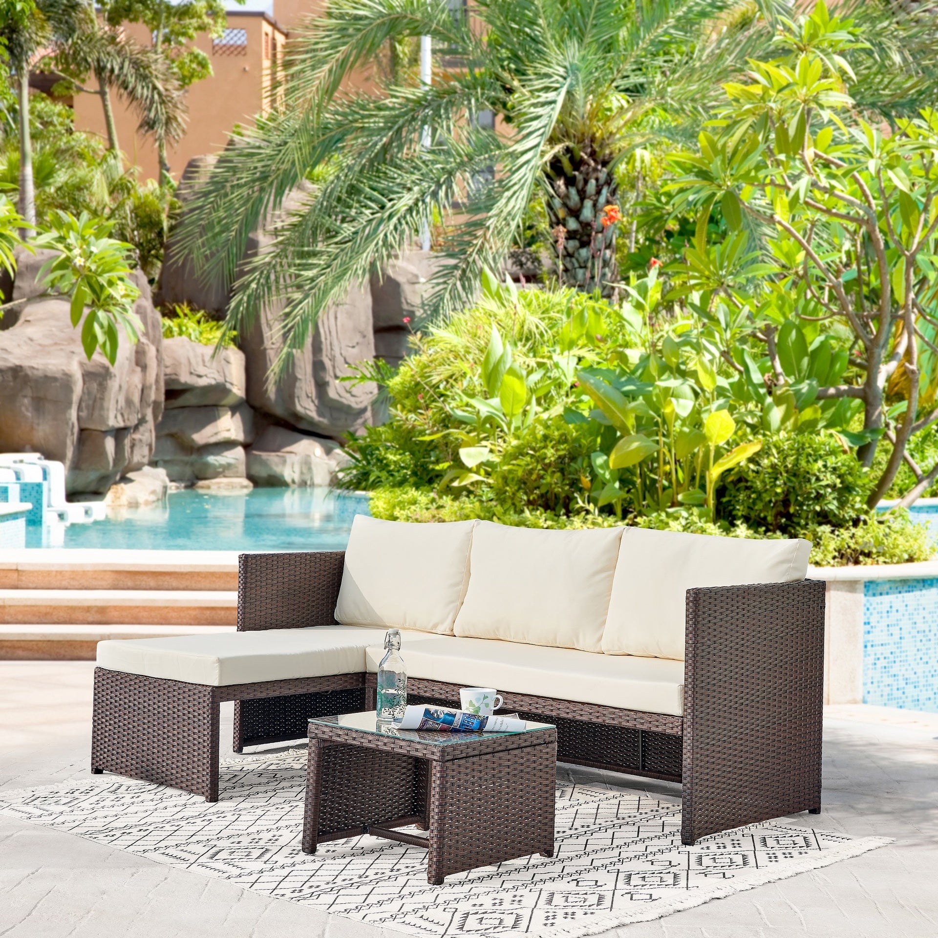 3-Piece Sectional Set in Brown and Cream