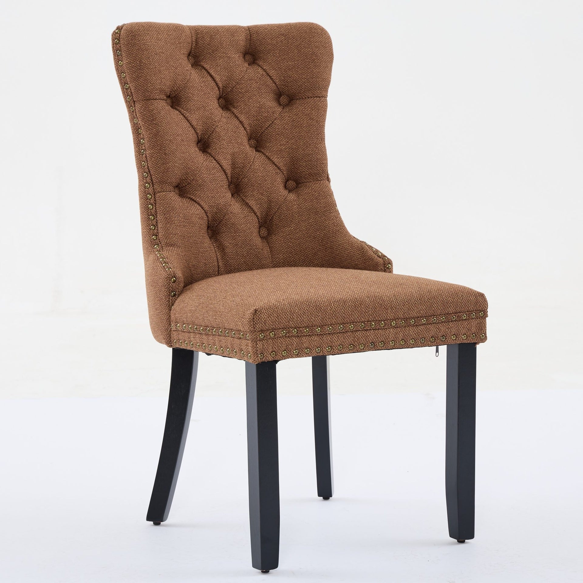 Nikki Collection Modern, High-end Tufted Solid Wood Contemporary Flax Upholstered Linen Dining Chair with Wood Legs Nailhead Trim 2-Pcs Set,Coffee color, SW6801CF
