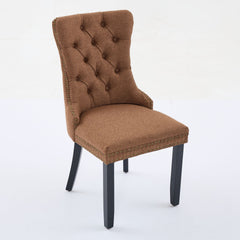 Nikki Collection Modern, High-end Tufted Solid Wood Contemporary Flax Upholstered Linen Dining Chair with Wood Legs Nailhead Trim 2-Pcs Set,Coffee color, SW6801CF
