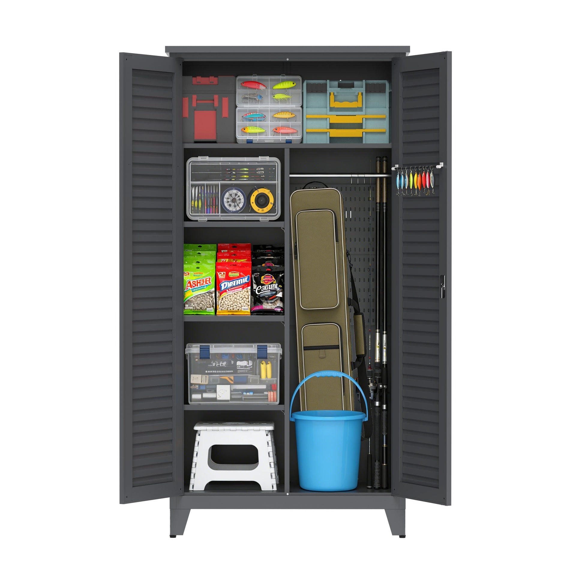 73'' Tall Metal Tool Storage Cabinet, with Ample Storage Space for Garage,Warehouse,Garden,Office, Living Room,Bathroom,Utility Room ( Slate )