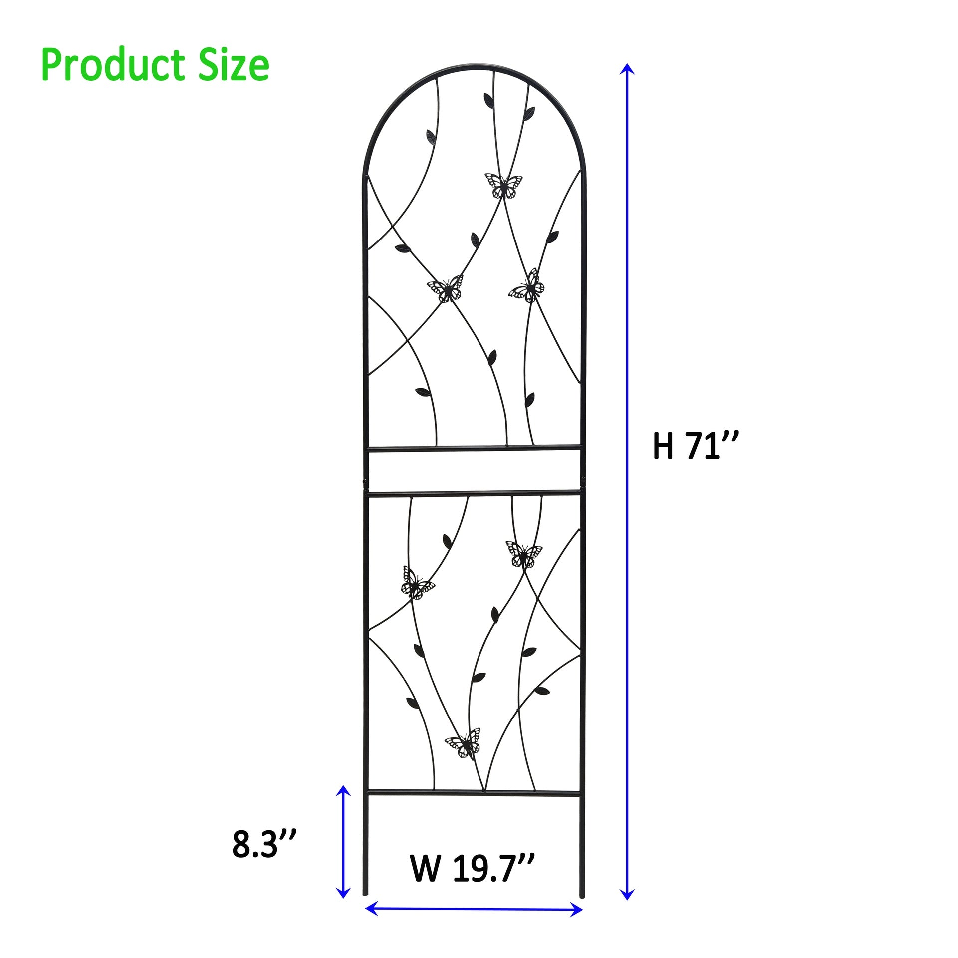 2 Pack Metal Garden Trellis 71" x 19.7" Rustproof Trellis for Climbing Plants Outdoor Flower Support Butterfly Deco Black