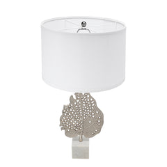 D15x29.3" White and Silver Leaf Table Lamp with Drum Shade and Marble Base (Lamp Shade Assembly Required)