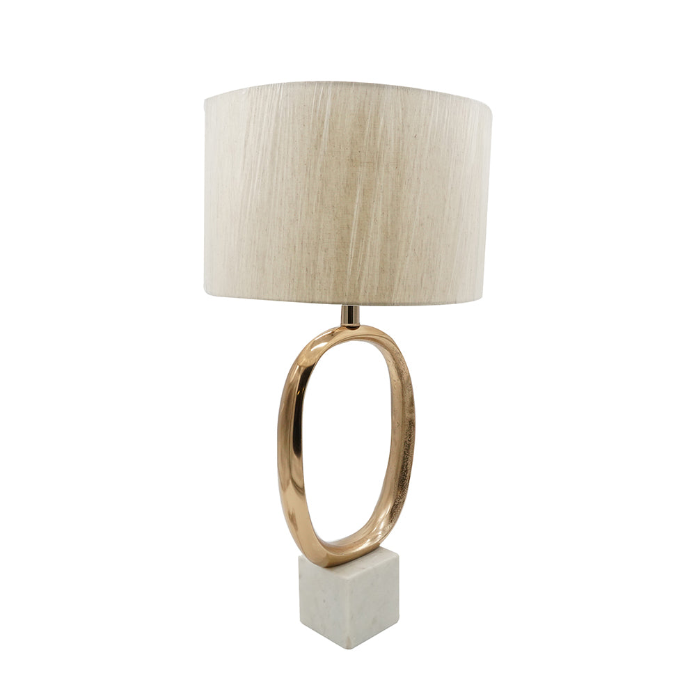 D14x28.5" Oval Shape Cut Out Metal Table Lamp with Cream Linen Shade