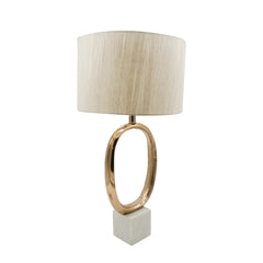 D14x28.5" Oval Shape Cut Out Metal Table Lamp with Cream Linen Shade