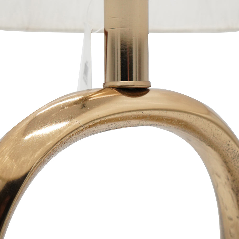 D14x28.5" Oval Shape Cut Out Metal Table Lamp with Cream Linen Shade