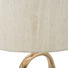 D14x28.5" Oval Shape Cut Out Metal Table Lamp with Cream Linen Shade
