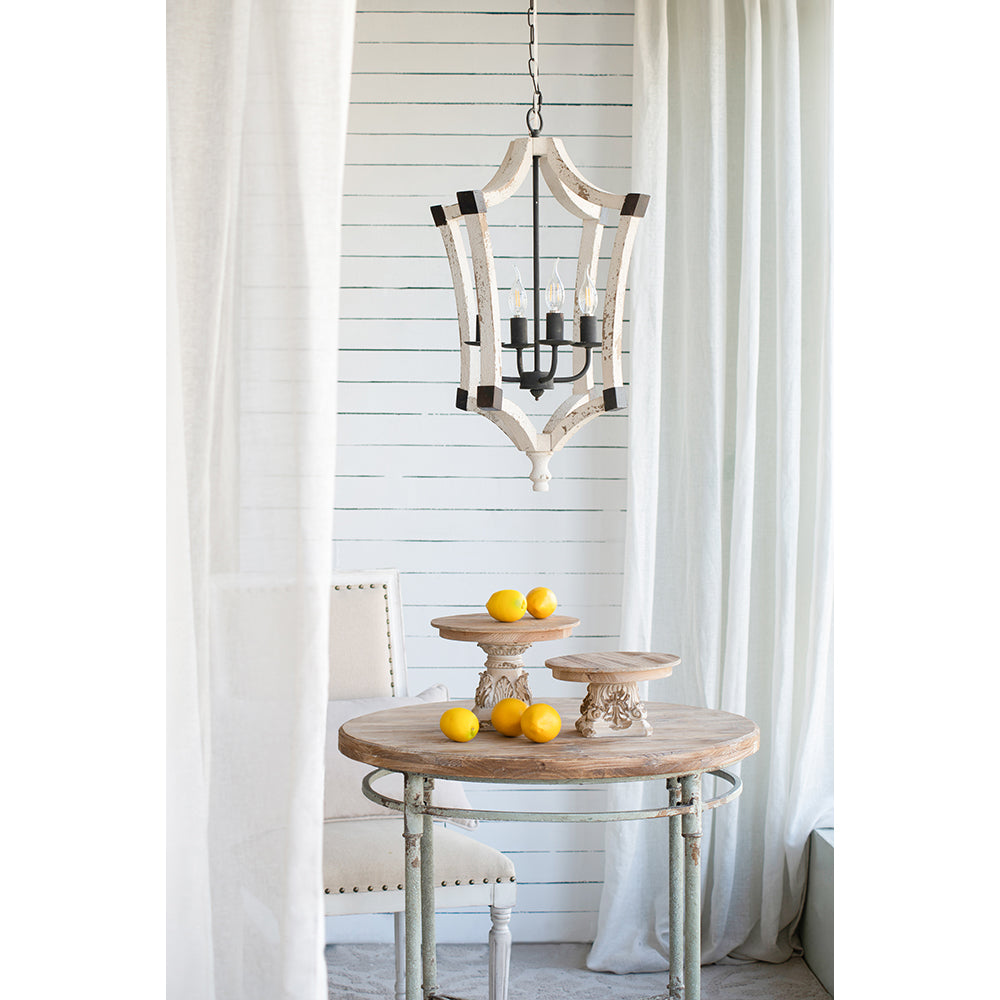 4 - Light Wood Chandelier, Hanging Light Fixture with Adjustable Chain for Kitchen Dining Room Foyer Entryway, Bulb Not Included