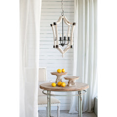 4 - Light Wood Chandelier, Hanging Light Fixture with Adjustable Chain for Kitchen Dining Room Foyer Entryway, Bulb Not Included