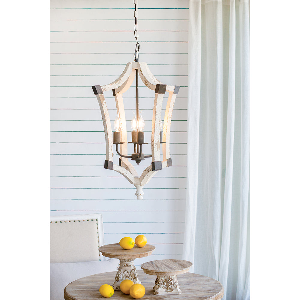 4 - Light Wood Chandelier, Hanging Light Fixture with Adjustable Chain for Kitchen Dining Room Foyer Entryway, Bulb Not Included