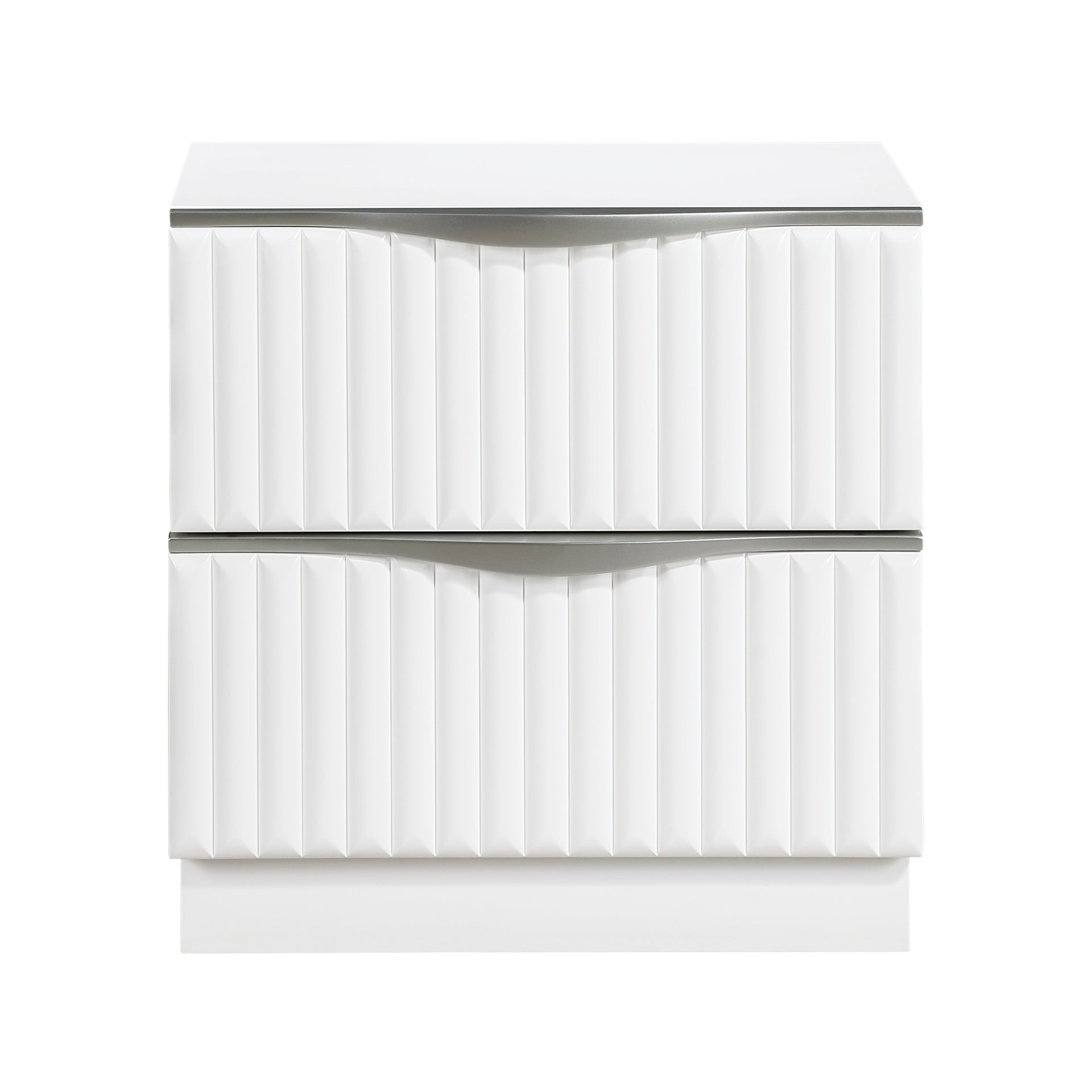Luxurious Pearl White Finish Nightstand of Two Drawers Textured Panel Sleek Handles Glam Bedroom Furniture 1pc Bedside Cabinet