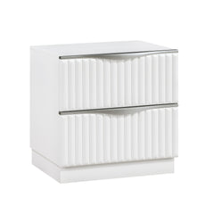 Luxurious Pearl White Finish Nightstand of Two Drawers Textured Panel Sleek Handles Glam Bedroom Furniture 1pc Bedside Cabinet