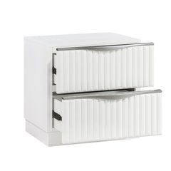 Luxurious Pearl White Finish Nightstand of Two Drawers Textured Panel Sleek Handles Glam Bedroom Furniture 1pc Bedside Cabinet