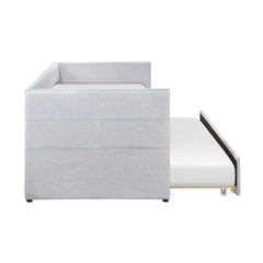 Modern Daybed Pull-out Trundle Side Pockets Light Gray Upholstery Nailhead Trim Bedroom Living Room Furniture 1pc