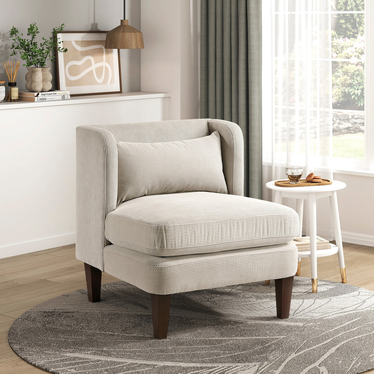 Modern Taupe Accent Chair Cushion Seat Corduroy Fabric Upholstery Pillow Living Room Furniture 1pc