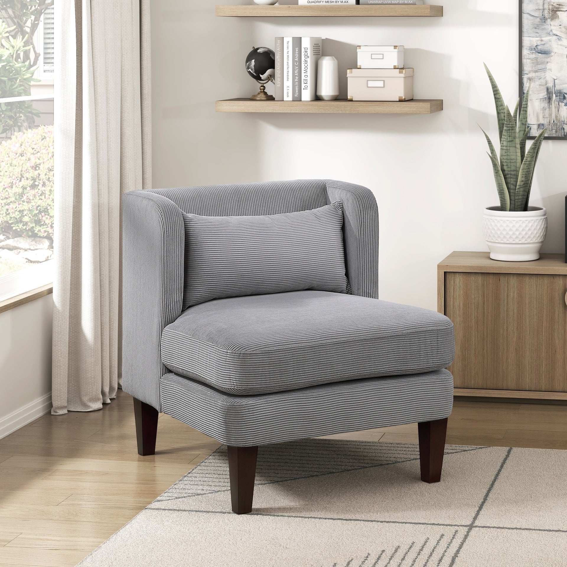 Modern Dark Gray Accent Chair Cushion Seat Corduroy Fabric Upholstery Pillow Living Room Furniture 1pc