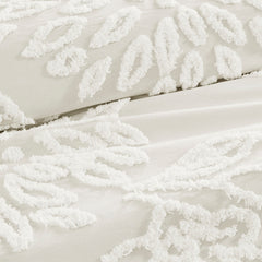 3 Piece Tufted Cotton Chenille Floral Comforter Set Off-White King/Cal King