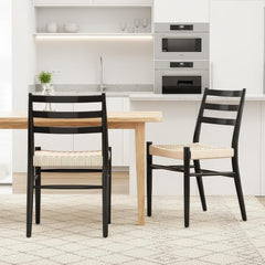 Dining Chairs Set of 2, Woven Rope Seat with Sturdy Metal Frame, Mid Century Modern Dining Room Chairs for Kitchen, Living Room, Restaurant
