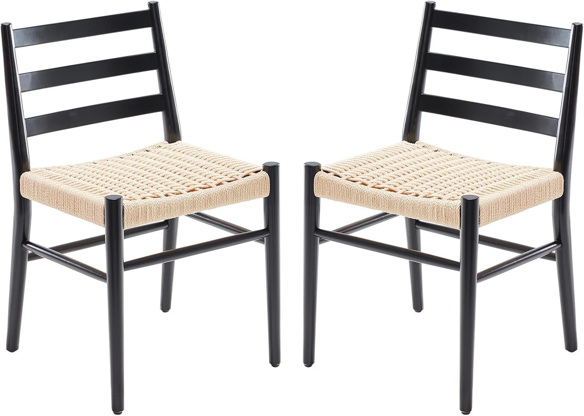 Dining Chairs Set of 2, Woven Rope Seat with Sturdy Metal Frame, Mid Century Modern Dining Room Chairs for Kitchen, Living Room, Restaurant